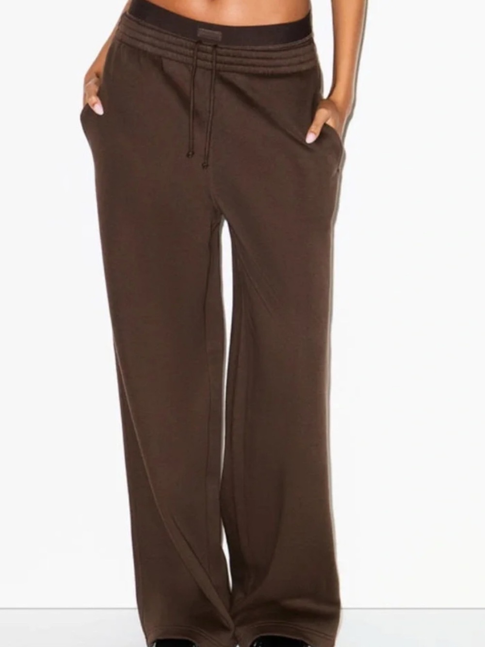 SKIMS COTTON FLEECE OVERSIZED DOUBLE WAISTBAND PANT | DARK SEPIA